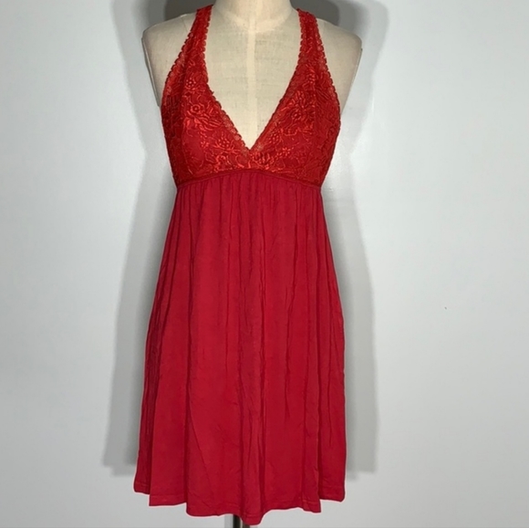 Ekouaer Other - Y-Back Lace Nighty, Red, Sz M